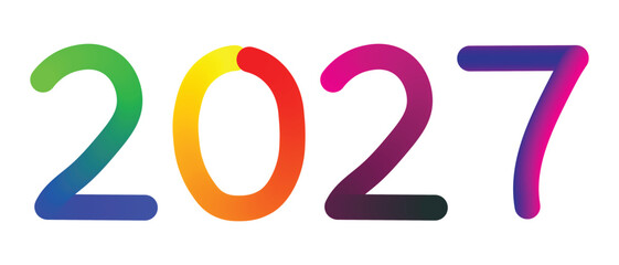 Modern 2027 text design with abstract gradient line icon, vibrant colorful typography concept for New Year banner, poster, or graphic design, futuristic digital art isolated on transparent background