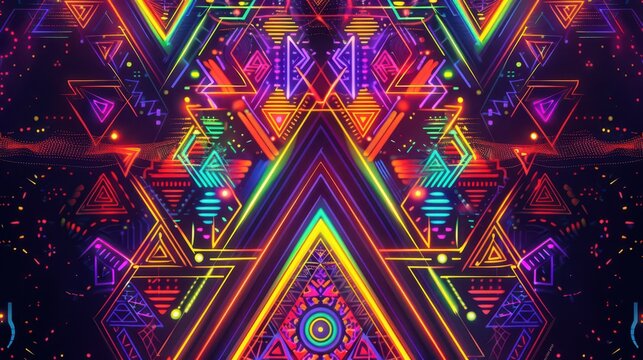 Vibrant geometric patterns in neon colors for Kwanzaa celebration designs. Juneteenth freedom day. Horizontal banner. Copy space. Black History Month