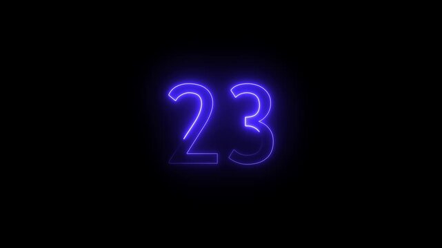Abstract glowing Neon 23 number educational mathematics text icon animation 