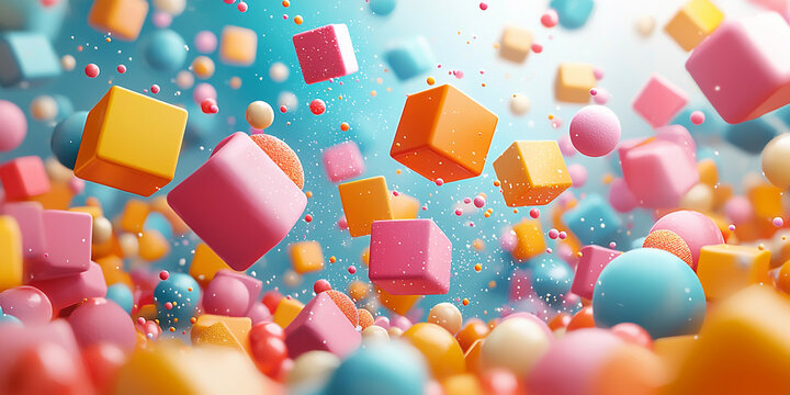 Colorful abstract composition of floating shapes in space Generative AI