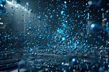 floating blue particles, tech atmosphere, digital glow