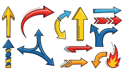 Collection of Colorful Hand-drawn Arrows Pointing in Different Directions and Styles