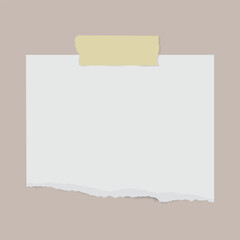 Vector realistic piece of torn paper and yellow adhesive tape and shadow on transparent background.