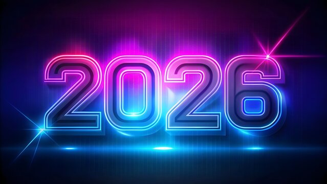 Glowing Neon 2026 Numbers with Starbursts and Light Streaks new year futuristic - Powered by Adobe