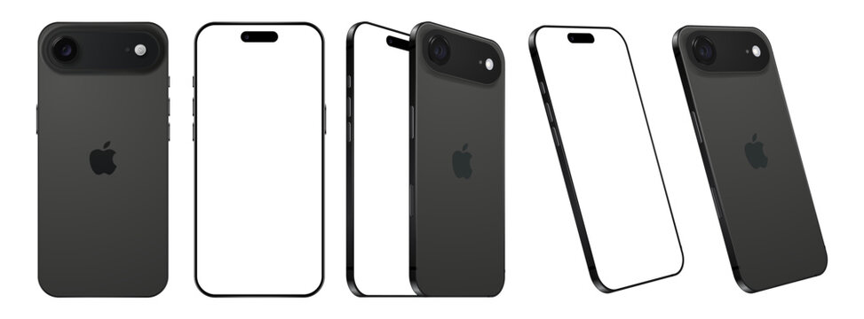 iPhone 17 Air mockup transparent PNG. Realistic front screen and back side view of the Apple iPhone 17 Air