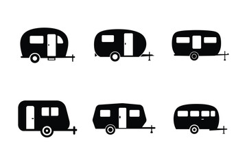 Black caravan silhouettes isolated on white background