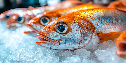 Freshly caught silver fish on ice ready for sale Generative AI