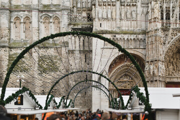 Christmas market with shops in the center of Rouen