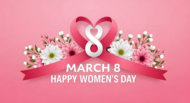 International women s day floral arrangement with pink ribbon