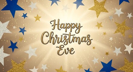 Happy christmas eve gold stars blue stars white stars christmas holiday festive celebration background