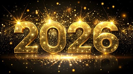 Golden 2026 numbers with sparkling lights and bokeh effects new year celebration