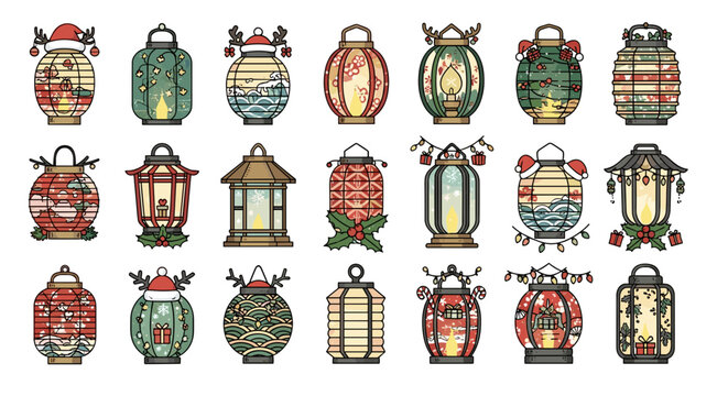 Collection of decorative christmas themed lanterns in various styles