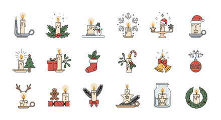 Naklejka premium Collection of christmas candles with festive decorations and ornaments