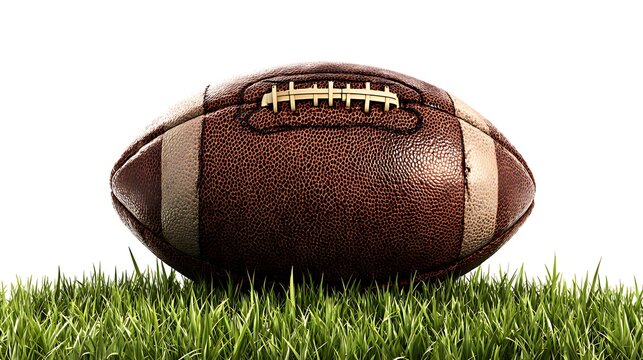 An american football resting on a patch of vibrant green grass - Powered by Adobe