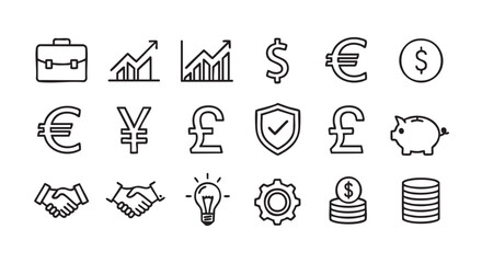 Line art business and finance icons for commercial and individual projects