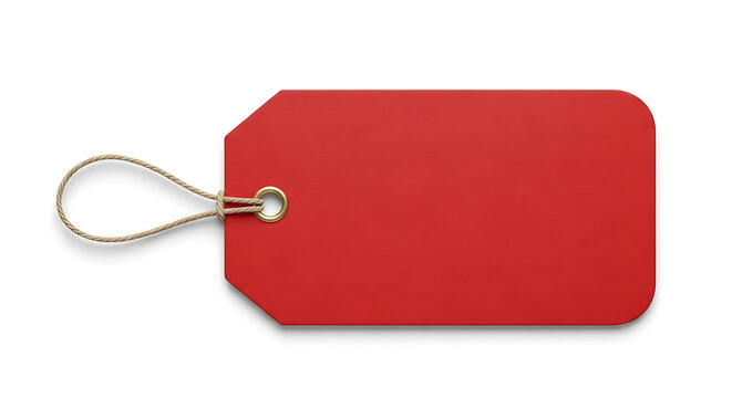 Blank Red Tag with String Ideal for Pricing, Discounts, Sales, and Promotional Messaging on White