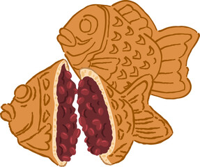 Taiyaki fish shaped Japanese pastry illustration