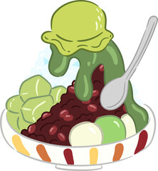 Uji kintoki matcha shaved ice illustration