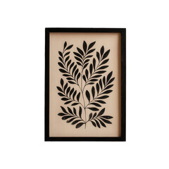 Elegance in Botanical Forms: A framed botanical print, the image showcases a silhouette of delicate leaves and stems set against a neutral backdrop.
