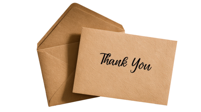 Expressing Gratitude: A warm, handwritten Thank You message nestled inside a paper envelope, representing appreciation and thoughtfulness.