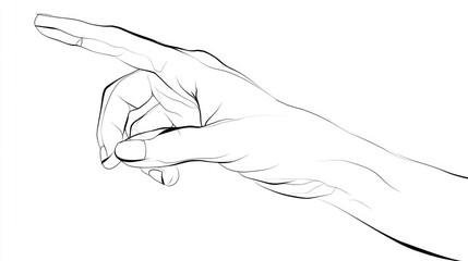 Black and white line drawing of a human hand pointing forward, fingers extended