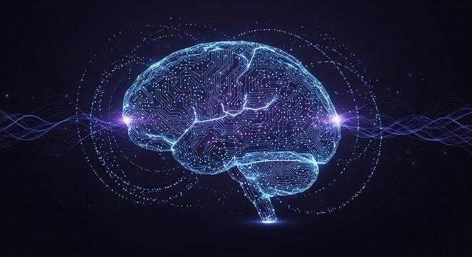 Digital brain with glowing nodes and connections, symbolizing artificial intelligence