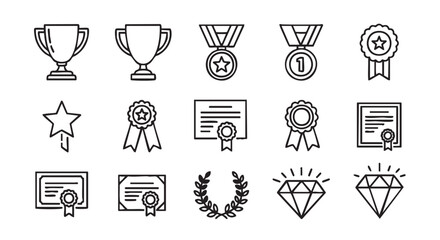 Line art illustration of achievements trophies awards and certificates design