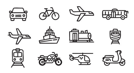 Line art illustration of different modes of transportation vehicles