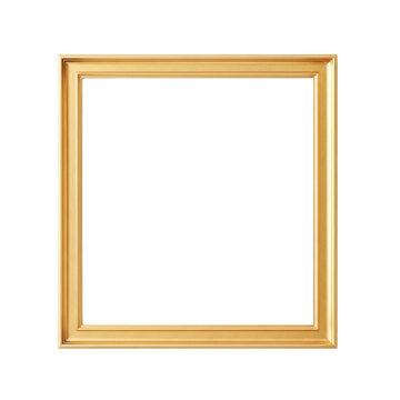 Elegant golden square picture frame for displaying artwork or photos isolated on transparent background