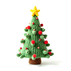 Decorated green pine christmas tree with gold ornaments and star isolated on a white background for a merry winter holiday celebration