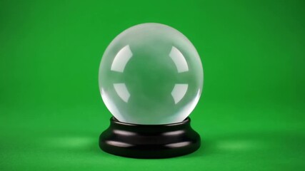 Clear Glass Orb on Black Stand against Green Backdrop in Studio Lighting - Powered by Adobe