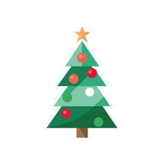 Flat vector illustration of a modern geometric Christmas tree decorated with baubles Vector on white background 
