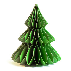 Abstract 3d green christmas tree illustration featuring fresh nature leaves and ribbon decoration for a festive winter Christmas holiday art