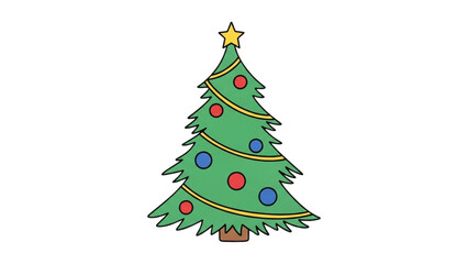 Festive decorated Christmas tree with ornaments and star, celebrating holidays