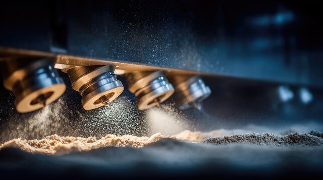 Precision metal 3D printing process with powder being sintered by advanced machinery in a modern industrial setting