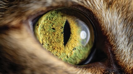 Hyper-detailed macro image of a feline eye in bright green and yellow hues
