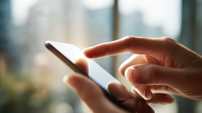 Intimate moment of touch on a mobile screen with a softly blurred background - Powered by Adobe