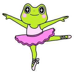 Cute Frog Character Dressed as Ballerina Dancer Cartoon Illustration