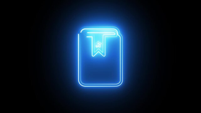 Glowing Blue Neon Bookmark Icon with Star Animation Loop. Futuristic Neon Favorite Label or Saved Item Symbol.