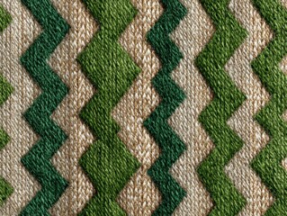 Textured Green And Beige Zigzag Pattern On Soft Fabric Background