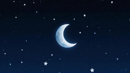 Beautiful night sky with crescent moon and twinkling stars in the dark. - Powered by Adobe