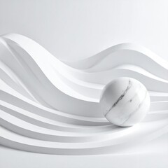 Marble sphere on flowing, layered white forms