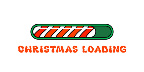 Countdown groovy Christmas loading bar with candy stripe progress on white background. Festive holiday progress element for xmas banners, countdown screens and vector designs