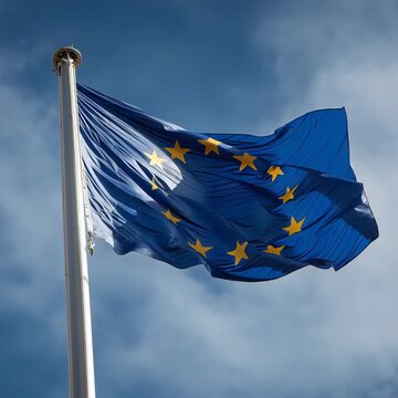 Europa, Europ, Europ&auml;ische, Kommission, Union, Zoll, Welt, , wehende, flagge, wind, fahnenmast, fahne, uns, gelbe, sterne, , blau, band, rot, gestirn, himmel, wei&szlig;, stars and stripes, patriotisch, sym