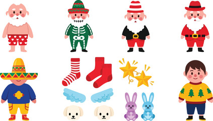 Collection of various cartoon characters and objects in colorful illustrations.