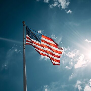 USA, vereinigte Staaten, Amerika, wehende, flagge, wind, fahnenmast, fahne, uns, amerika, blau, band, rot, gestirn, himmel, wei&szlig;, stars and stripes, patriotisch, symbol, freiheit, wind, pole, day, geg
