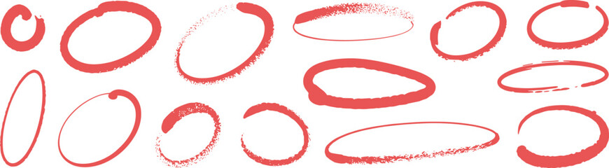 Set of Red Hand- Drawn Oval and Circular Shapes circle