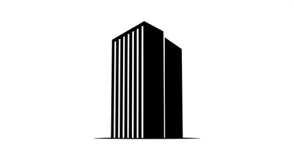 Obraz premium High-contrast architectural icon resembling a tall office block with sleek lines and sharp edges, rendered in solid black with no visible texture, set against a pristine white background that accentua