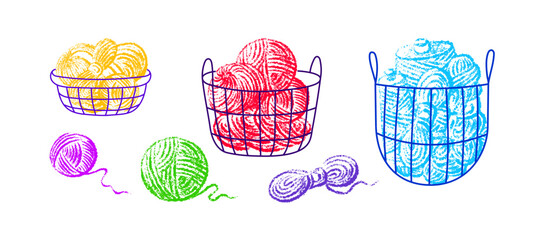 Knitting. Basket with balls of yarn. Cozy handmade