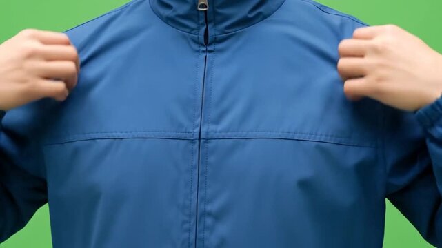 Close-up of a Blue Jacket on Green Screen Background.